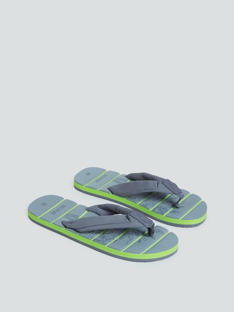 SOLEPLAY Grey Tropical Design Flip-Flops